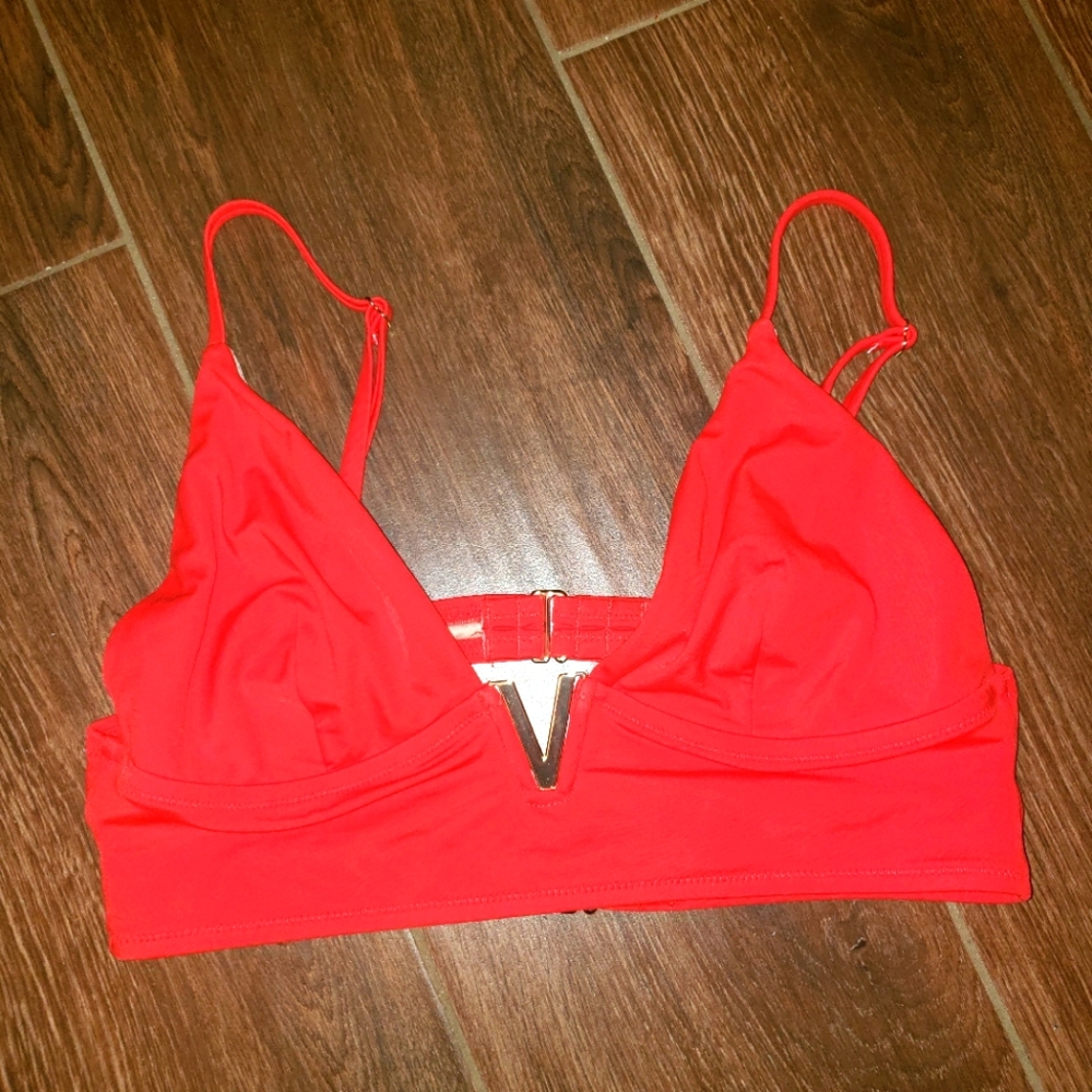 VICTORIA SECRET BIKINI TOP GOLD HARDWARE RED ORANGE CORAL POPPY